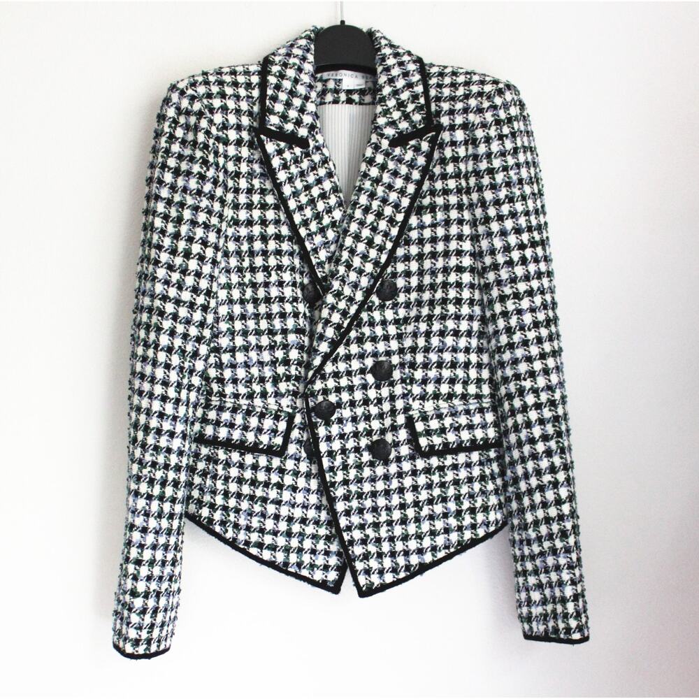 NEW VERONICA BEARD Diego Metallic Check Tweed Dickey Jacket, Size 8